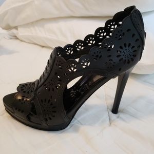 Black Leather Cut-Out Heel